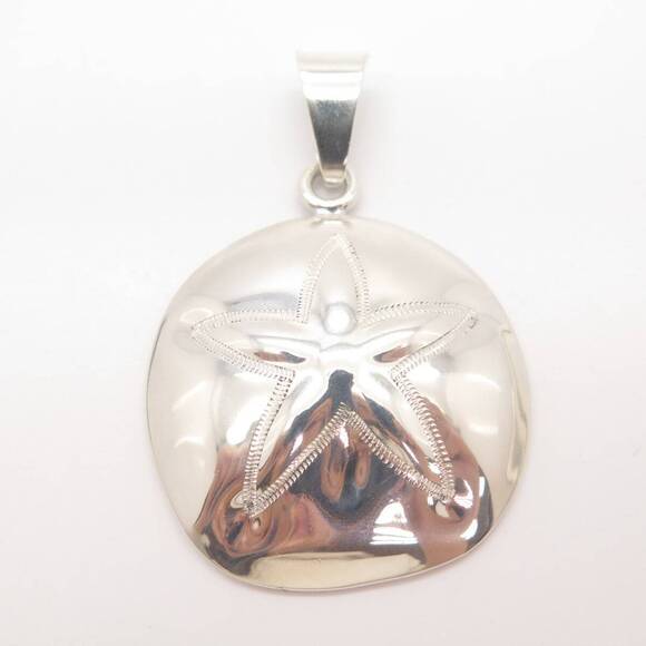 925 Sterling Silver Vintage Mexico Sand Dollar Pendant - Picture 4 of 6